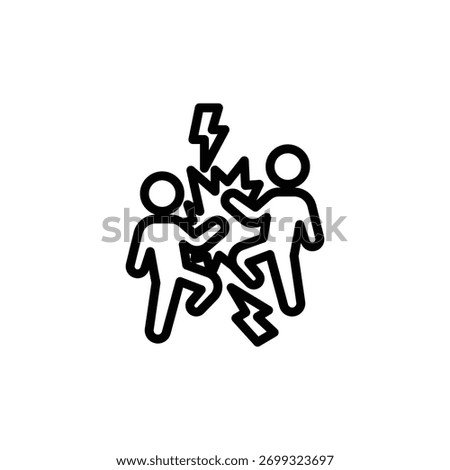 Two people engaged in a physical conflict with lightning symbols representing tension and aggression. Perfect for illustrating arguments, disputes, competition, conflict resolution, or social tension