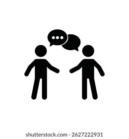 Two people engaging in conversation with speech bubbles above them symbolizing communication and interaction