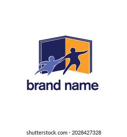 Dos personas ingresan a un concepto de logotipo de libro abierto