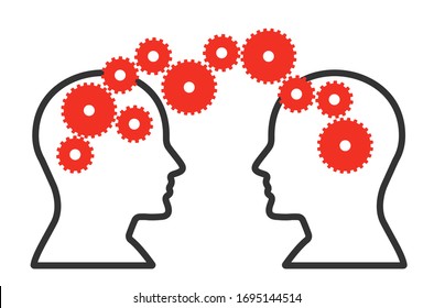 two people exchange ideas and thoughts in intellectual work in the form of the mechanism of hexagons. The concept of cooperation, psychology and interaction. flat vector illustration isolated on white