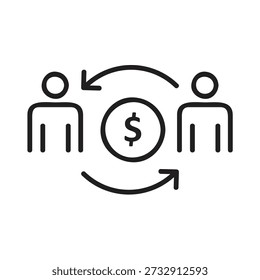 Ícone de troca de dinheiro de duas pessoas - símbolo de transferência de pagamento, transferência de dinheiro entre dois usuários Ícone, Ícone de troca de dinheiro P2P..eps
