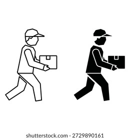Duas pessoas trocando pacotes em um cenário de entrega com uma pessoa em branco e uma em preto