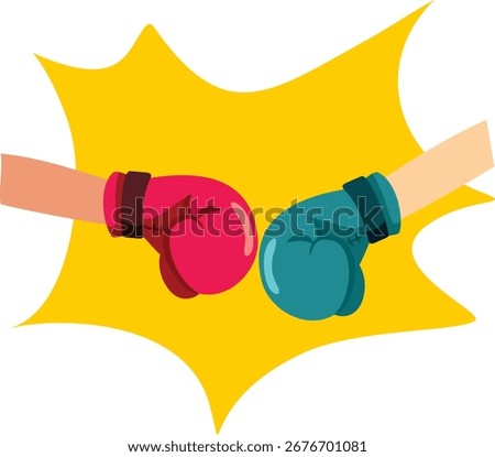 
Two People Fighting with Boxing Gloves Vector Illustration. Determination in a sportive conflict between two opponents 