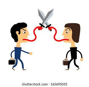 two people fighting with their tongues. vector