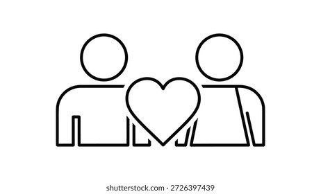 Two people figures with heart between them love relationship