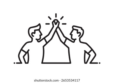 Two people giving each other a high five celebrating success isolated on white background