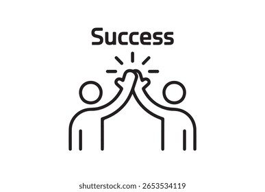 Two people giving a high five with the word success above them isolated on white background