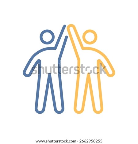 Two people giving high five icon. Friendship, teamwork, partnership. vector thin line illustration, editable stroke
