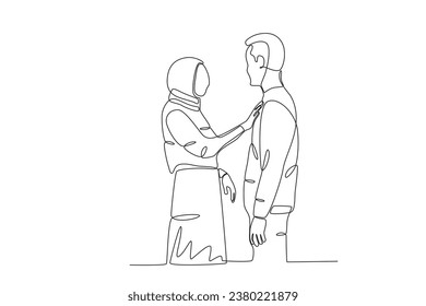 Two people go on a romantic honeymoon. Honeymoon one-line drawing
