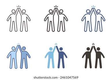 Dos personas se saludan dando cinco iconos. Vector Elementos gráficos para el trabajo en equipo, celebración, éxito, amistad