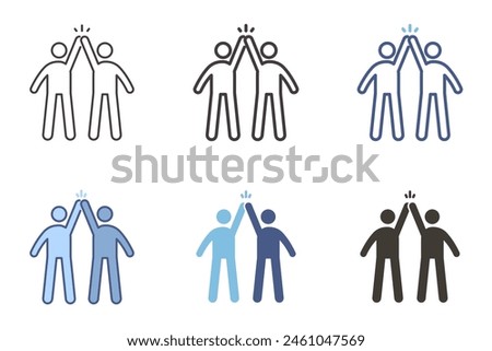 Two people greeting each other by giving high five icon. Vector graphic elements for teamwork, celebration, success, friendship