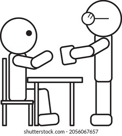 Two people handing letters face to face Simple line drawing