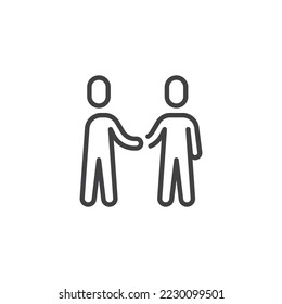 Two people handshake line icon. linear style sign for mobile concept and web design. Partnership handshake outline vector icon. Symbol, logo illustration. Vector graphics