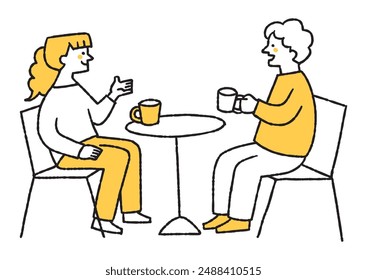 Two people happily drinking and conversing with each other.