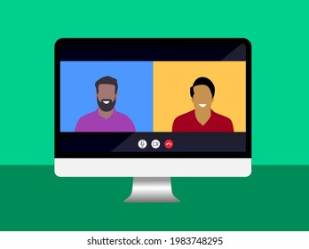 Two People Having Business Call On the Screen Vector Modern Background. Abstract online meeting concept eps 10