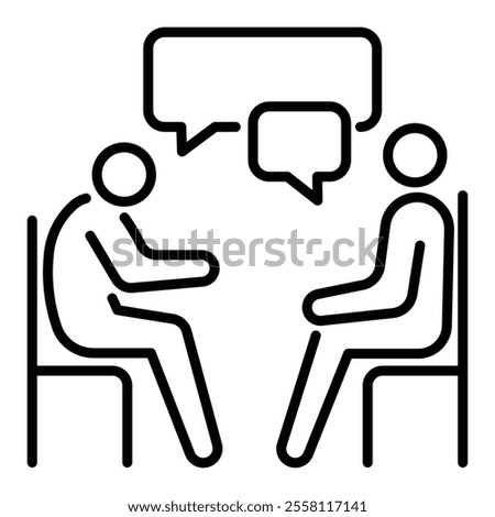 Two people having conversation round line vector icon with editable stroke, representing communication and discussion. Symbolizes dialogue, teamwork, and social interaction