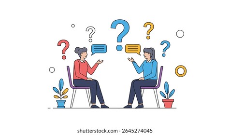 Two People Having Discussion or Communication Meeting with Question Marks