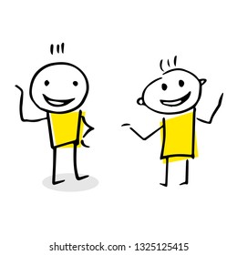 Two people having good conversation. Stick figure vector illustration.