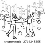 two people having a playful snowball fight outdoor Concept, vector icon design, Winter Season Element symbol, frosty weather activity Sign, coldest season stock illustration