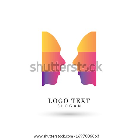 Two People Head Logo. Symbol & Icon Vector Template.