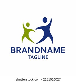 Two people with the heart on negative spase vector logo icon. Universal logo for business company