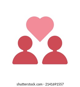 Dos personas y corazón. Icono de vector de relación
