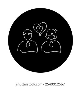 Two People with Heart Symbol – Compassionate Interaction and Mental Wellbeing Icon. Compassionate interaction, Mental wellbeing, Emotional support, Positive communication.