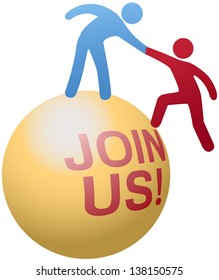 Two people help team up to join company social group or website