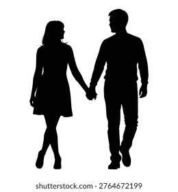 Two people holding hands walking silhouette style transparent background