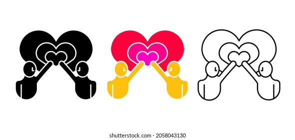 Two People Are Holding The Heart. Growing Heart Icon. World Health Day, Health-heart And Togetherness Concept. Editable Row Set. Colorful Linear Silhouette Icon Set. Logo-web, Icon Design.