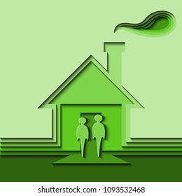 Two people a house in the background of the green paper