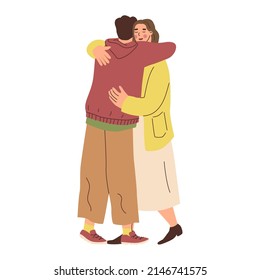 Two people are hugging. Hugs, love, relationship. A couple of lovers. Warm relations between people. Love for your neighbor. Vector illustration in flat style. isolates elements.