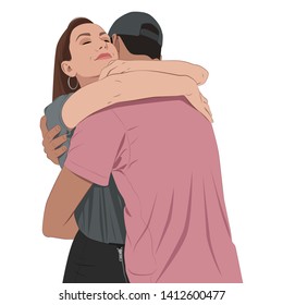 Two people hugging. Vector illustration.