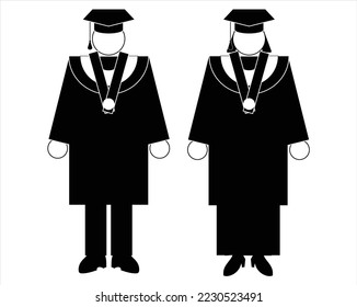 two people icon illustration vector design consisting of a man and a woman wearing graduation gowns and a toga on their heads respectively