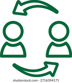Iconos de dos personas con flechas que indican intercambio o comunicación