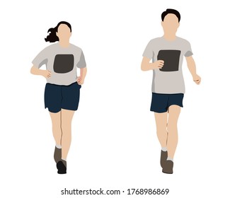 Two people jogging and running together in a long distance marathon tournament