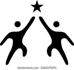 Two People Jumping Icon with Star on top between them (Editable) - Vector Illustration