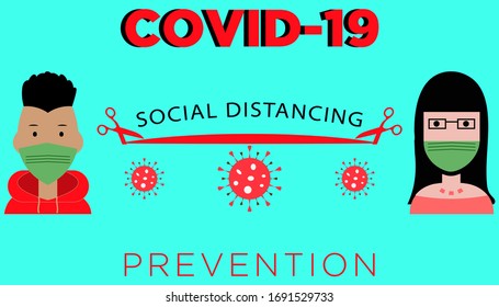 Two people keep their distance to prevent from corona virus infection, social distancing to prevent from covid-19 coronavirus infection. vector illustration