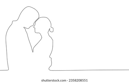 Two people are kissing one line continuous banner. Line art couple concept banner. Outline vector illustration.