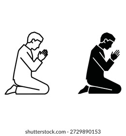Dos personas arrodilladas en oración, una en blanco y otra en estilo silueta negra rezando