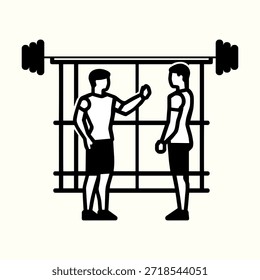 Ilustración vectorial de levantamiento de pesas de dos Personas, Icono de entrenamiento de fitness de entrenamiento de gimnasio