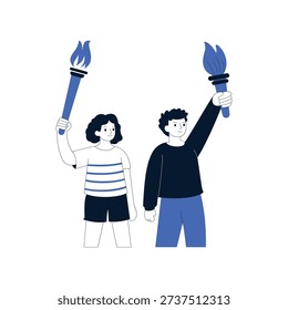 Two people lighting torches Vector illustration. EPS 10 file		