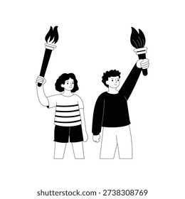 Two people lighting torches Vector illustration. EPS 10 file		
