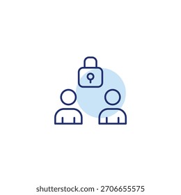 Two people and lock. Secure communication, private conversations and user accounts. Pixel perfect, editable stroke vector icon