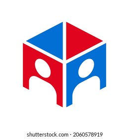 Logo de dos personas de color rojo y azul. Muy adecuado para diversos fines comerciales, también para ícono, símbolo, logotipo y muchos más.