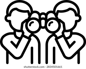 Two people looking through binoculars for vision and discovery