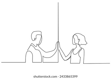 two people in love couple separation sad emotional one line art design