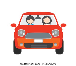 Two people, man and woman, sitting in a car and driving on vacation. Usable for driving school or taxi - vector, flat design