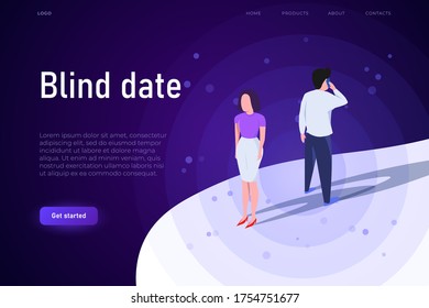 Two people meets on blind date, blind date illustration concept.