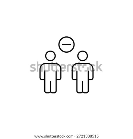 Two people and minus. Team reduced, member deleted. Connection ended. Pixel perfect, editable stroke vector icon